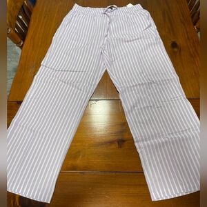 NWT Gap Womens Lavender White Striped Cotton Pull On Tie Pajama Lounge Pants Med